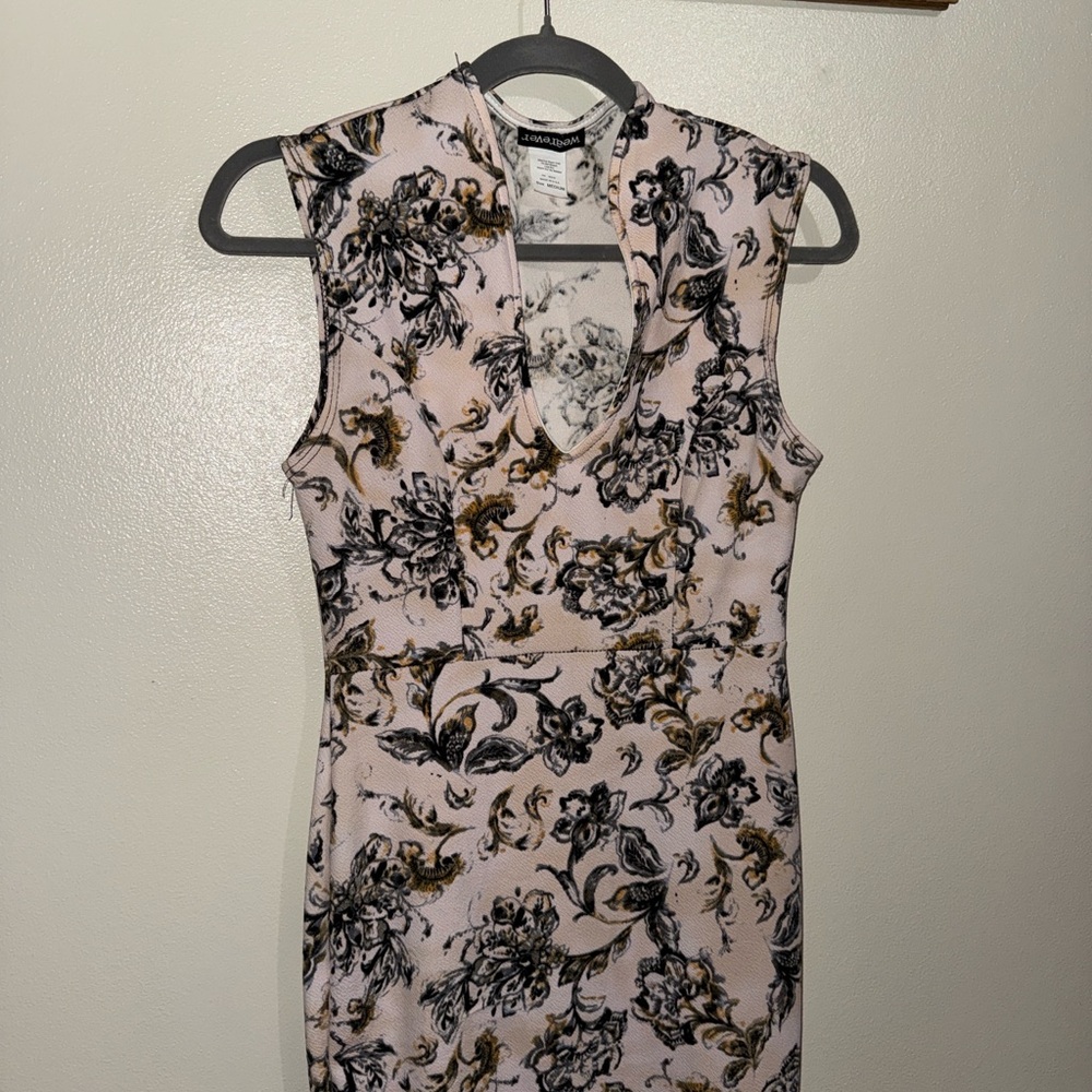 Zara Pink and Black Floral Midi Dress